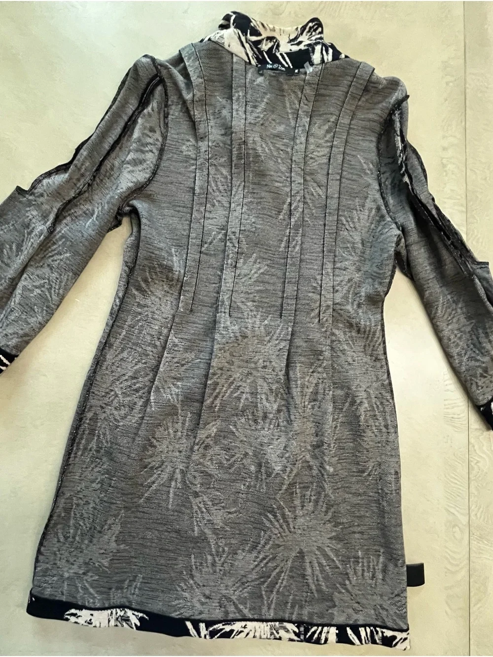 NIC+ZOE Black Cream Abstract Palm Knit Jacket Button Front Size Medium